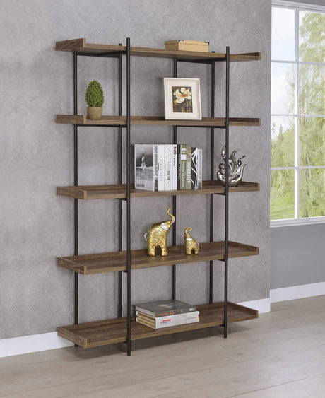 Lawtey 5-Shelf Bookcase Aged Walnut Multiple open shelves create an attractive display space for books and decorative items. - 804294 coastmega