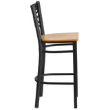 HERCULES Series Black ''X'' Back Metal Restaurant Barstool - Cherry Wood Seat [XU-6F8BXBK-BAR-CHYW-GG] Pie's Variety Store