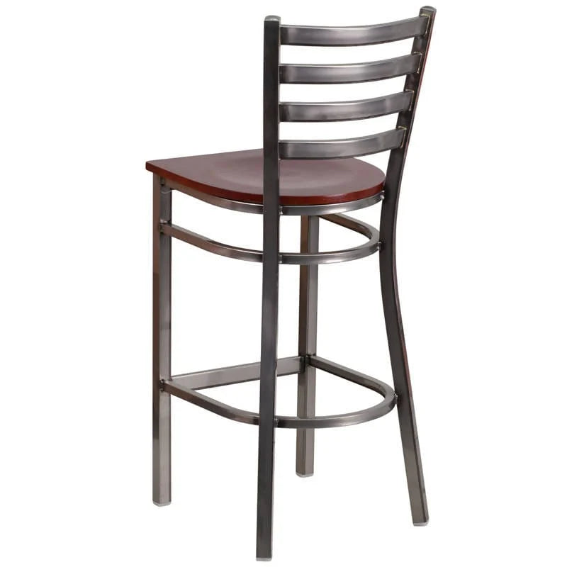 HERCULES Series Clear Coated Ladder Back Metal Restaurant Barstool - Cherry Wood Seat [XU-DG697BLAD-CLR-BAR-CHYW-GG] Pie's Variety Store