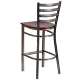HERCULES Series Clear Coated Ladder Back Metal Restaurant Barstool - Cherry Wood Seat [XU-DG697BLAD-CLR-BAR-CHYW-GG] Pie's Variety Store