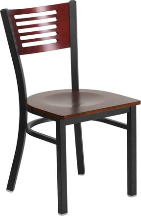 HERCULES Series Black Slat Back Metal Restaurant Chair - Mahogany Wood Back & Seat [XU-DG-6G5B-MAH-MTL-GG] Pie's Variety Store