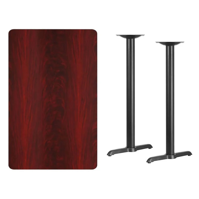30'' x 48'' Rectangular Black Laminate Table Top with 5'' x 22'' Bar Height Table Bases [XU-BLKTB-3048-T0522B-GG] Pie's Variety Store