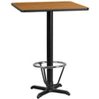 24'' Square Natural Laminate Table Top with 22'' x 22'' Bar Height Table Base and Foot Ring [XU-NATTB-2424-T2222B-3CFR-GG] Fl Furniture