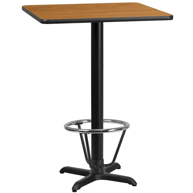 24'' Square Natural Laminate Table Top with 22'' x 22'' Bar Height Table Base and Foot Ring [XU-NATTB-2424-T2222B-3CFR-GG] Fl Furniture