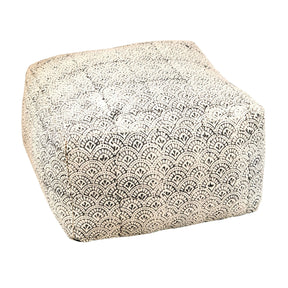 Square Upholstered Floor Pouf Cream And Black - 991008 Pie's Variety Store