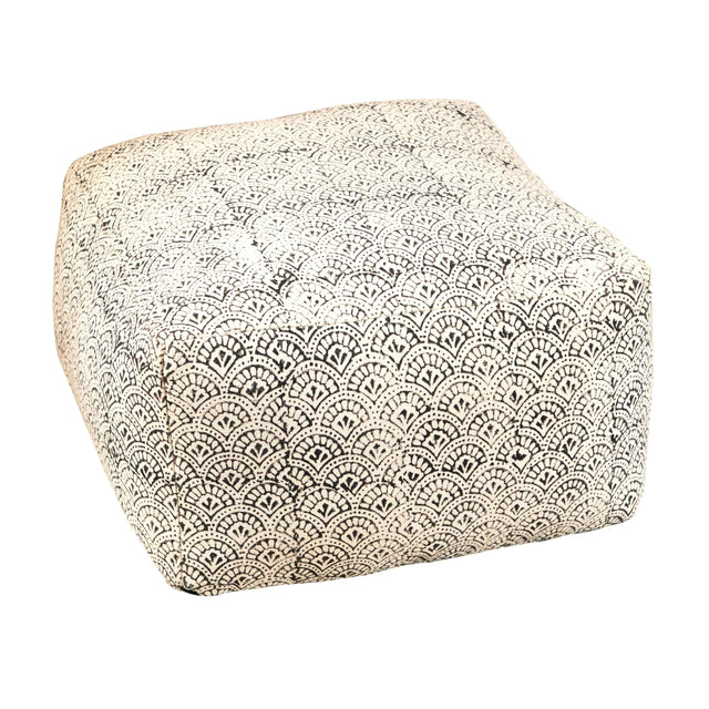 Square Upholstered Floor Pouf Cream And Black - 991008 Pie's Variety Store