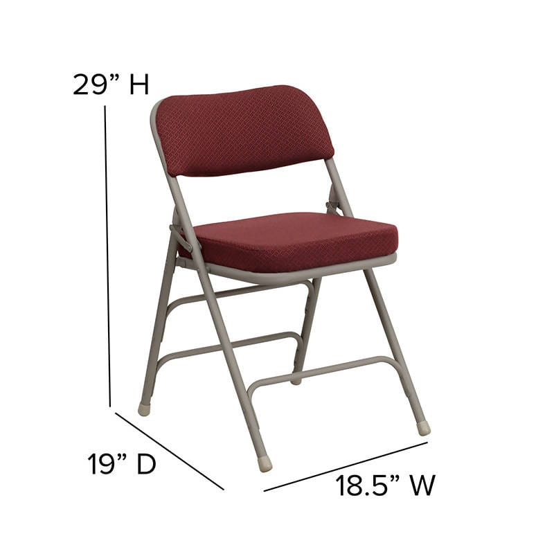 2 Pk. HERCULES Series Premium Curved Triple Braced & Double Hinged Burgundy Fabric Metal Folding Chair [2-HA-MC320AF-BG-GG] Fl Furniture