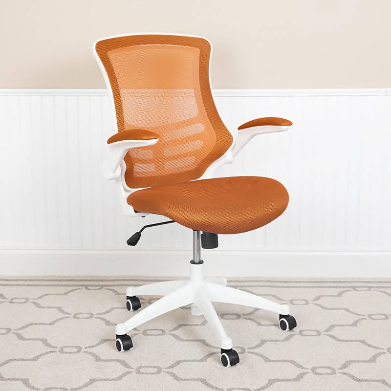 Mid-Back Mesh Swivel Ergonomic Task Office Chair with White Frame and Flip-Up Arms - BL-X-5M-WH-BK-GG / BL-X-5M-WH-BLUE-GG / BL-X-5M-WH-GY-GG / BL-X-5M-WH-TAN-GG / BL-X-5M-WH-WH-GG ADRIAN'S ELECTRONICS