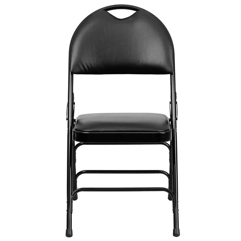 2 Pk. HERCULES Series Ultra-Premium Triple Braced Black Vinyl Metal Folding Chair with Easy-Carry Handle [2-HA-MC705AV-3-BK-GG] Fl Furniture