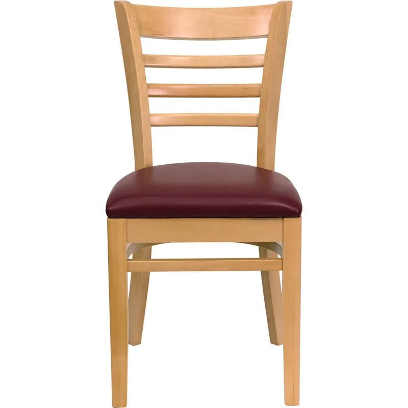 HERCULES Series Ladder Back Natural Wood Restaurant Chair - Black Vinyl Seat [XU-DGW0005LAD-NAT-BLKV-GG] Pie's Variety Store