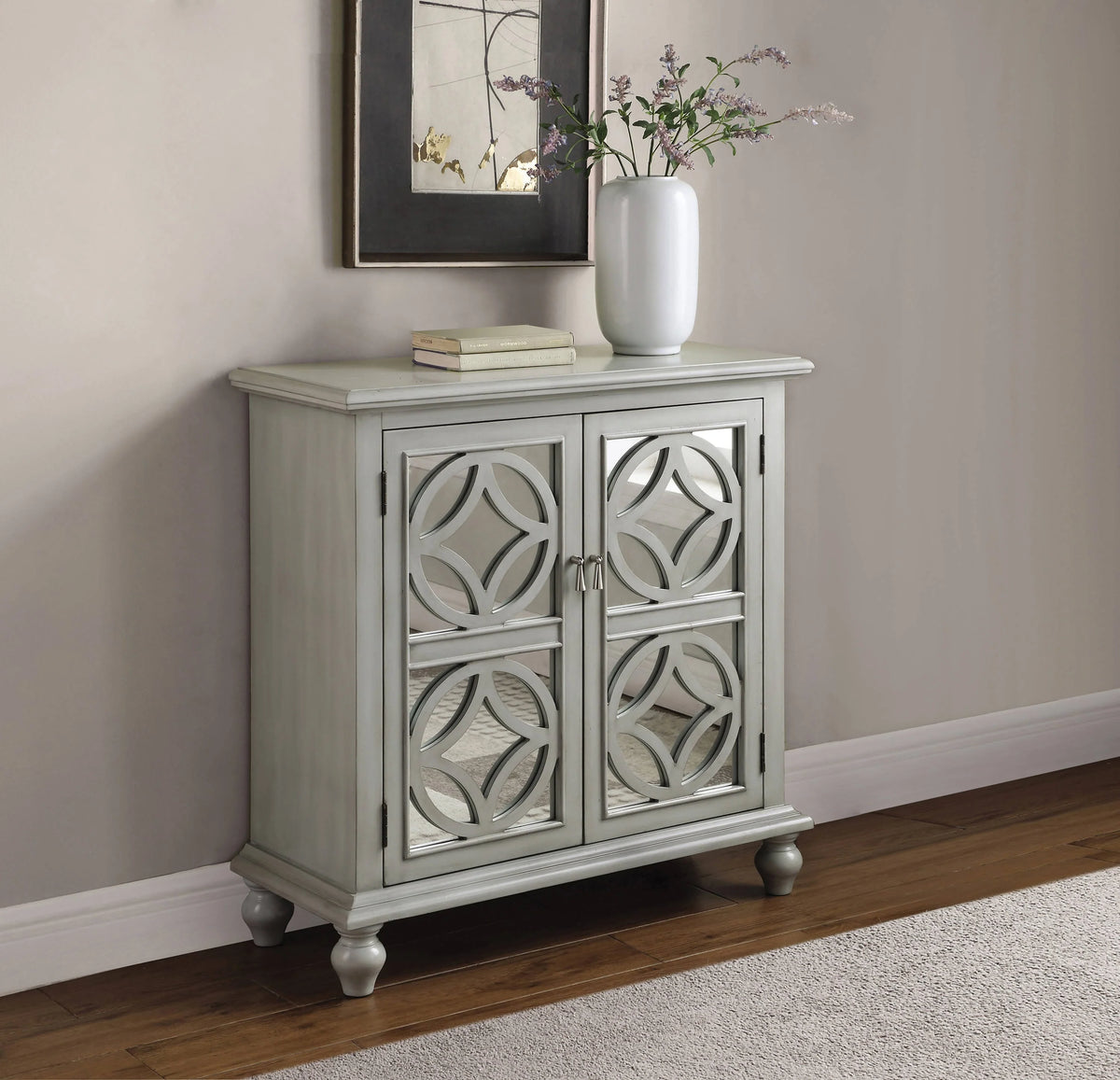 Rectangular Mirrored Door Accent Cabinet Antique White - 953470 Pie's Variety Store