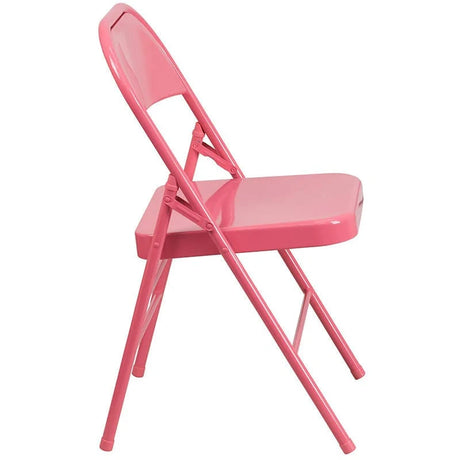 2 Pk. HERCULES COLORBURST Series Bubblegum Pink Triple Braced & Double Hinged Metal Folding Chair [2-HF3-PINK-GG] Fl Furniture