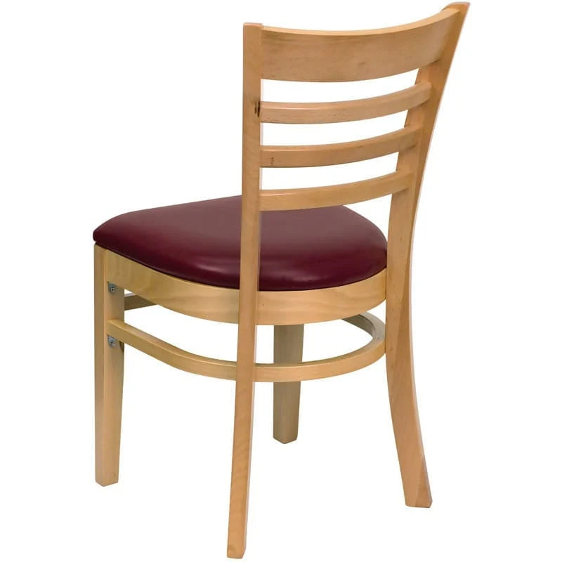 HERCULES Series Ladder Back Natural Wood Restaurant Chair - Black Vinyl Seat [XU-DGW0005LAD-NAT-BLKV-GG] Pie's Variety Store