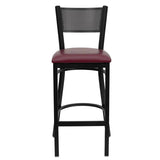 HERCULES Series Black Grid Back Metal Restaurant Barstool - Black Vinyl Seat [XU-DG-60116-GRD-BAR-BLKV-GG] Pie's Variety Store