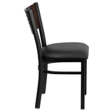 HERCULES Series Black Slat Back Metal Restaurant Chair - Walnut Wood Back