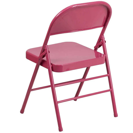 2 Pk. HERCULES COLORBURST Series Shockingly Fuchsia Triple Braced & Double Hinged Metal Folding Chair [2-HF3-FUCHSIA-GG] Fl Furniture