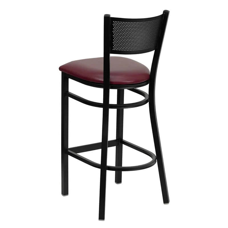 HERCULES Series Black Grid Back Metal Restaurant Barstool - Black Vinyl Seat [XU-DG-60116-GRD-BAR-BLKV-GG] Pie's Variety Store