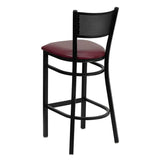 HERCULES Series Black Grid Back Metal Restaurant Barstool - Black Vinyl Seat [XU-DG-60116-GRD-BAR-BLKV-GG] Pie's Variety Store