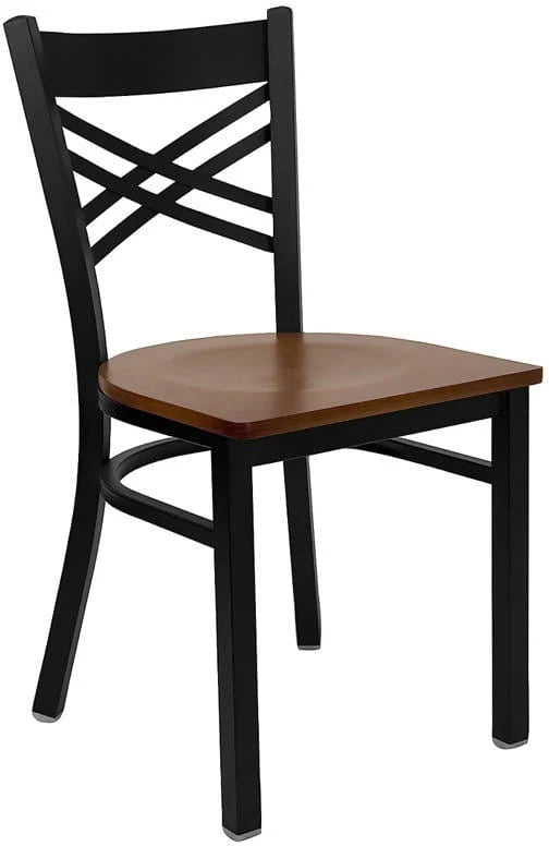 HERCULES Series Black ''X'' Back Metal Restaurant Chair - Cherry Wood Seat [XU-6FOBXBK-CHYW-GG] Pie's Variety Store