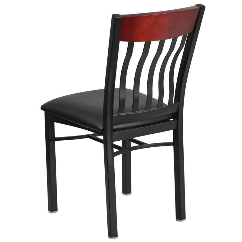 Eclipse Series Vertical Back Black Metal and Cherry Wood Restaurant Chair with Black Vinyl Seat [XU-DG-60618-CHY-BLKV-GG] Pie's Variety Store