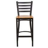 HERCULES Series Black Ladder Back Metal Restaurant Barstool - Cherry Wood Seat [XU-DG697BLAD-BAR-CHYW-GG] Pie's Variety Store