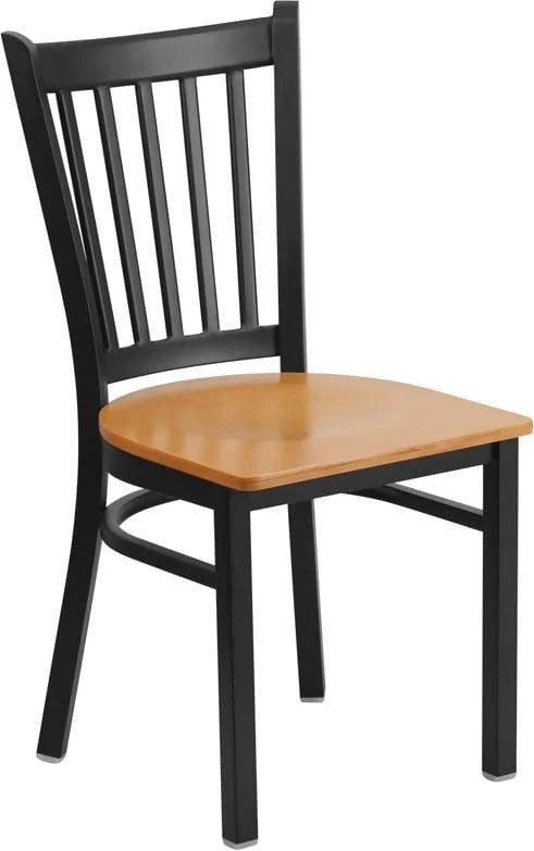 HERCULES Series Black Vertical Back Metal Restaurant Chair - Cherry Wood Seat [XU-DG-6Q2B-VRT-CHYW-GG] Pie's Variety Store