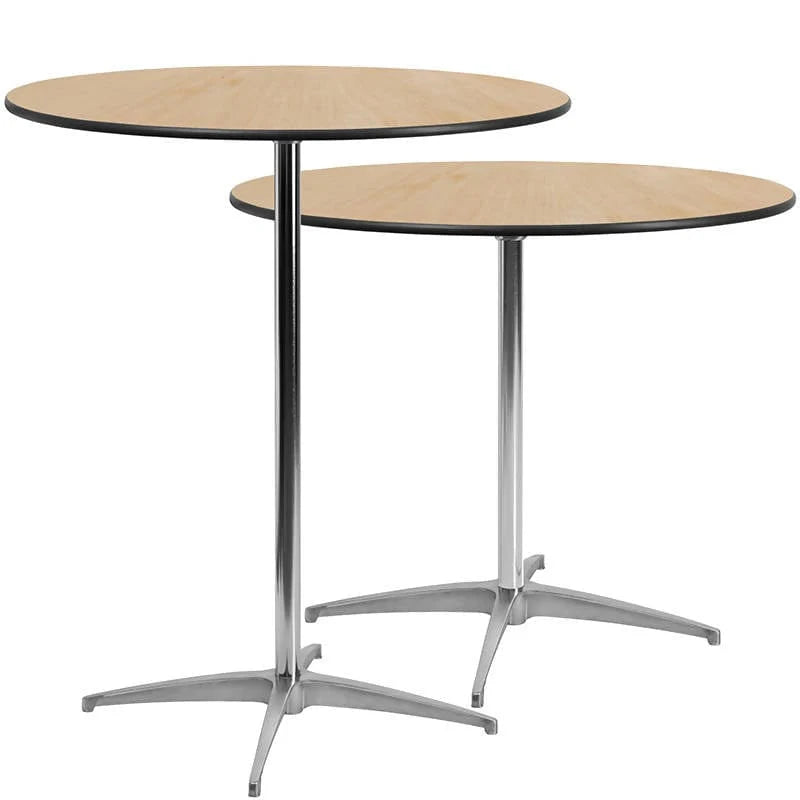 36'' Round Wood Cocktail Table with 30'' and 42'' Columns [XA-36-COTA-GG] Pie's Variety Store