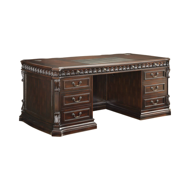 Tucker 5-Drawer Double Pedestal Executive Desk Rich Brown - 800800 Pie's Variety Store