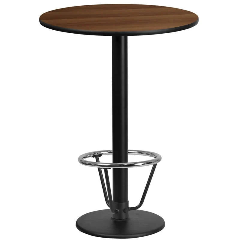 24'' Round Black Laminate Table Top with 18'' Round Bar Height Table Base and Foot Ring [XU-RD-24-BLKTB-TR18B-3CFR-GG] Fl Furniture