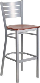 HERCULES Series Silver Slat Back Metal Restaurant Barstool - Cherry Wood Seat [XU-DG-60402-BAR-CHYW-GG] Pie's Variety Store