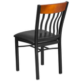 Eclipse Series Vertical Back Black Metal and Cherry Wood Restaurant Chair with Black Vinyl Seat [XU-DG-60618-CHY-BLKV-GG] Pie's Variety Store