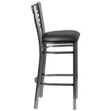 HERCULES Series Clear Coated ''X'' Back Metal Restaurant Barstool - Black Vinyl Seat [XU-6F8B-CLR-BAR-BLKV-GG] Pie's Variety Store