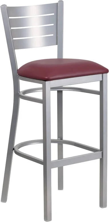HERCULES Series Silver Slat Back Metal Restaurant Barstool - Black Vinyl Seat [XU-DG-60402-BAR-BLKV-GG] Pie's Variety Store