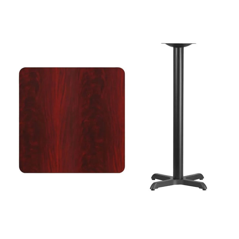 30'' Square Black Laminate Table Top with 22'' x 22'' Bar Height Table Base [XU-BLKTB-3030-T2222B-GG] Fl Furniture