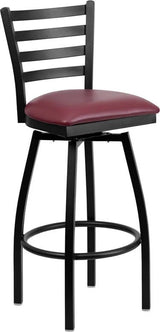 HERCULES Series Black Ladder Back Swivel Metal Barstool - Black Vinyl Seat [XU-6F8B-LADSWVL-BLKV-GG] Pie's Variety Store