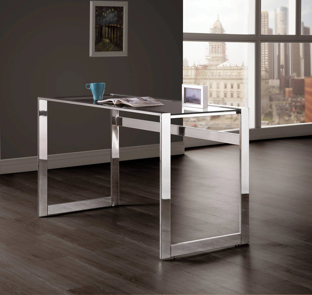 Hader Glass Top Writing Desk Chrome this desk is the ideal piece in a contemporary commercial or home office. - 800746 Pie's Variety Store