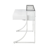 Gemma 2-Drawer Writing Desk Glossy White And Chrome - 802141 Pie's Variety Store