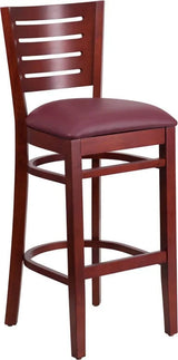 Darby Series Slat Back Mahogany Wood Restaurant Barstool - Black Vinyl Seat [XU-DG-W0108BBAR-MAH-BLKV-GG] Pie's Variety Store
