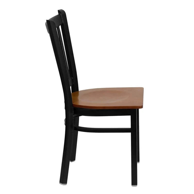 HERCULES Series Black Vertical Back Metal Restaurant Chair - Cherry Wood Seat [XU-DG-6Q2B-VRT-CHYW-GG] Pie's Variety Store