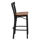 HERCULES Series Black Two-Slat Ladder Back Metal Restaurant Barstool - Cherry Wood Seat [XU-DG6R9BLAD-BAR-CHYW-GG] Pie's Variety Store