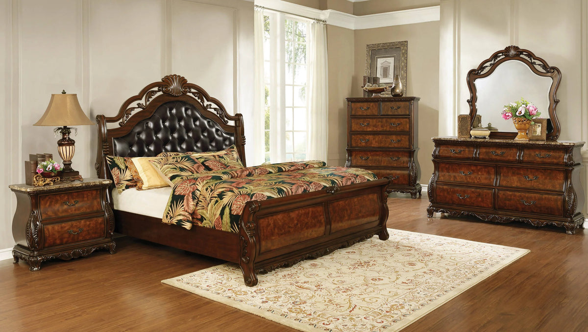 Exeter Eastern King Tufted Upholstered Sleigh Bed (Dark Burl) - 222751KE coastmega