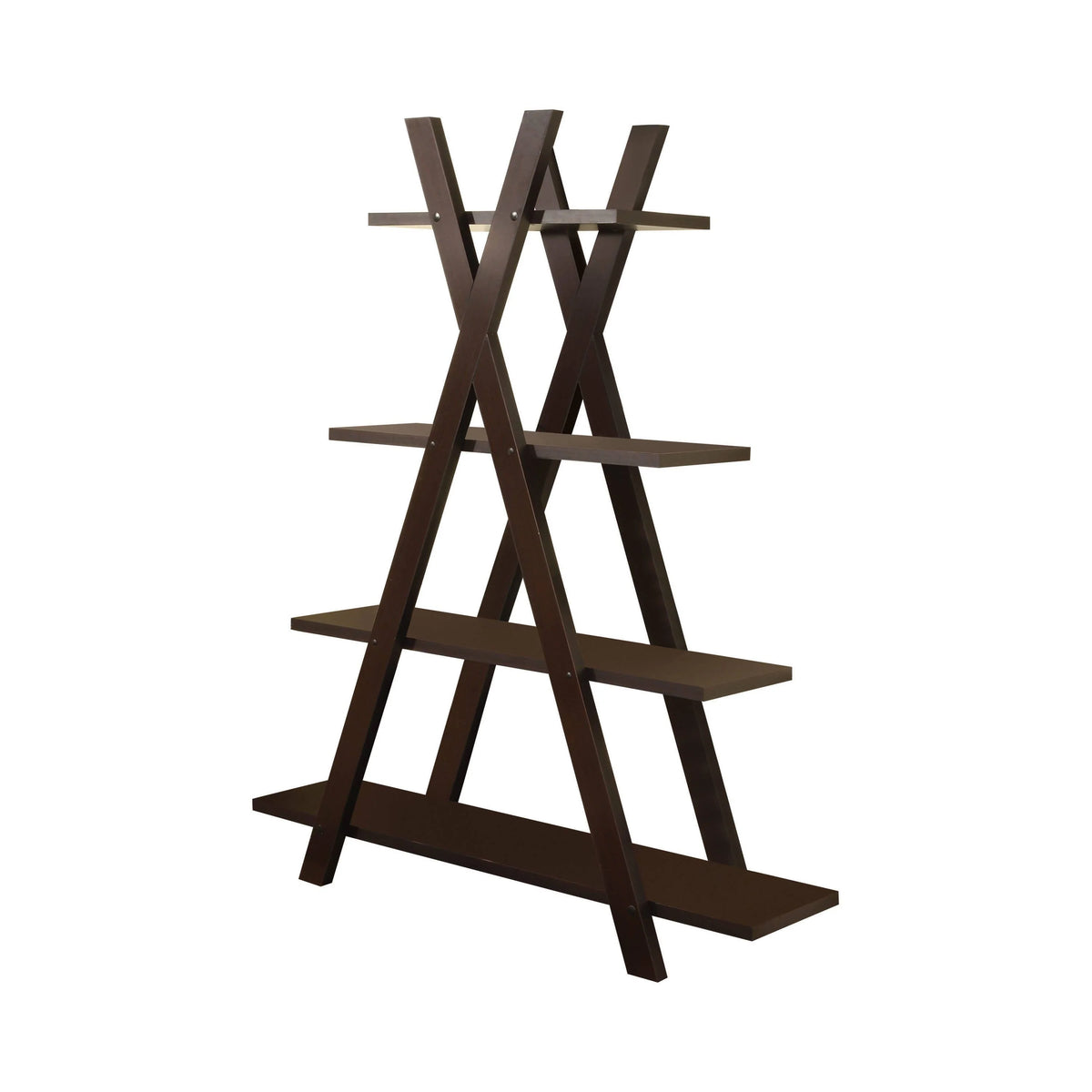 4-Tier Crisscross Bookcase Cappuccino Make this bookcase a focal point in a charming modern room.- 800267 Pie's Variety Store