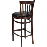 HERCULES Series Vertical Slat Back Walnut Wood Restaurant Barstool - Black Vinyl Seat [XU-DGW0008BARVRT-WAL-BLKV-GG] Pie's Variety Store