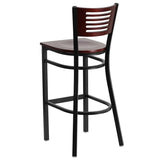 HERCULES Series Black Slat Back Metal Restaurant Barstool - Mahogany Wood Back & Seat [XU-DG-6H1B-MAH-BAR-MTL-GG] Pie's Variety Store