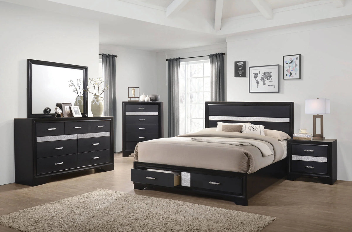 Miranda Queen 2-Drawer Storage Bed Black 4PC Set - SET4PC206361Q Pie's Variety Store