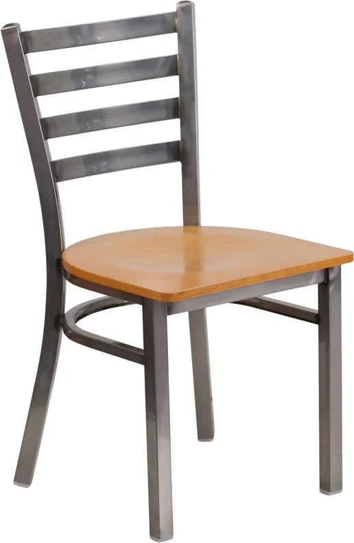 HERCULES Series Clear Coated Ladder Back Metal Restaurant Chair - Cherry Wood Seat [XU-DG694BLAD-CLR-CHYW-GG] Pie's Variety Store