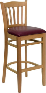HERCULES Series Vertical Slat Back Natural Wood Restaurant Barstool - Black Vinyl Seat [XU-DGW0008BARVRT-NAT-BLKV-GG] Pie's Variety Store