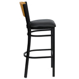 HERCULES Series Black Circle Back Metal Restaurant Barstool - Natural Wood Back