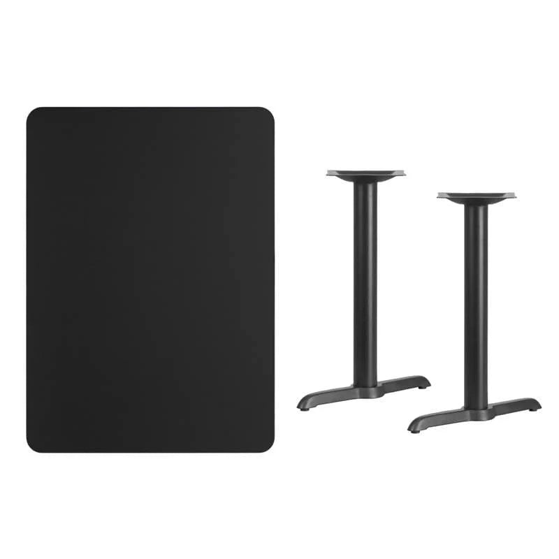 30'' x 42'' Rectangular Black Laminate Table Top with 5'' x 22'' Table Height Bases [XU-BLKTB-3042-T0522-GG] Fl Furniture