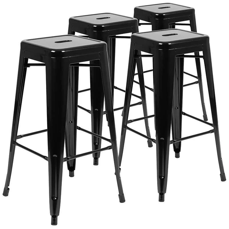 30" High Metal Indoor Bar Stool in Black - Stackable Set of 4 [4-ET-31320-30-BK-R-GG] Fl Furniture